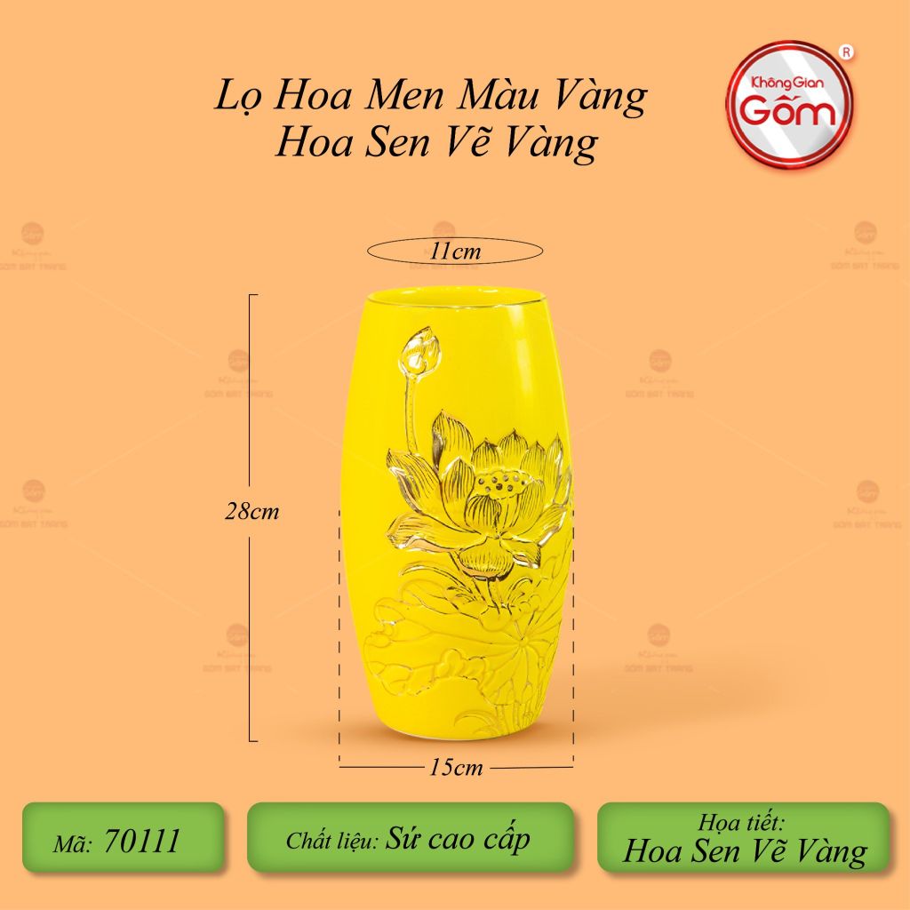 Lọ Hoa Men Màu Hoa Sen Vẽ Vàng