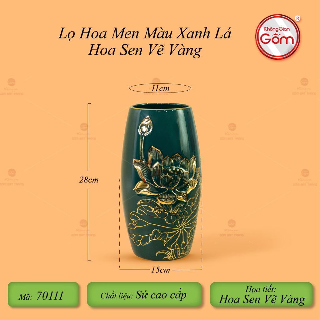 Lọ Hoa Men Màu Hoa Sen Vẽ Vàng