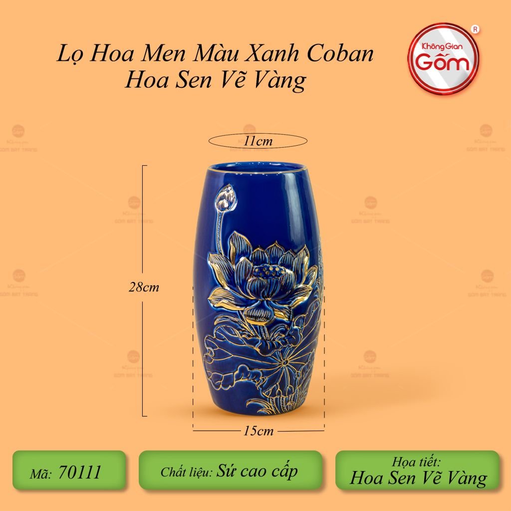 Lọ Hoa Men Màu Hoa Sen Vẽ Vàng