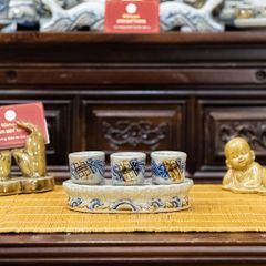 Kỷ 3 Chén Thờ Men Rạn Nổi Họa Tiết Cuốn Thư