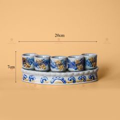 Kỷ 5 Chén Thờ Men Rạn Nổi Họa Tiết Cuốn Thư