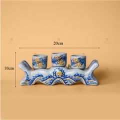 Kỷ Ngai 3 Chén Thờ Men Rạn Nổi Họa Tiết Cuốn Thư