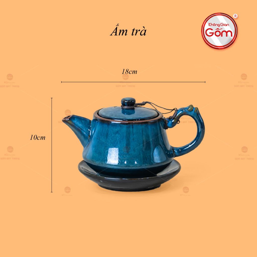 Bộ Ấm Trà Quai Trúc Men Hỏa Biến