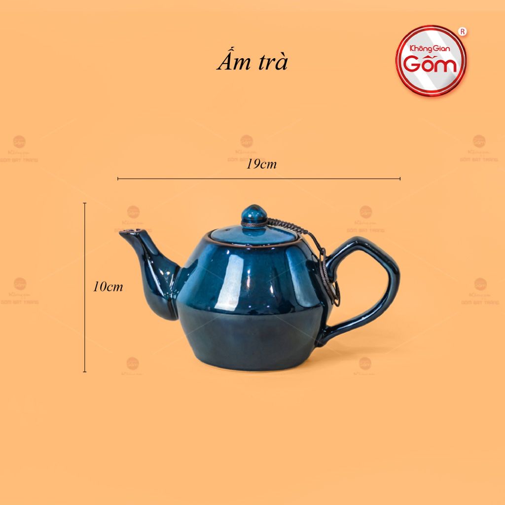 Bộ Ấm Trà Đĩa Xanh Hoa Men Hỏa Biến