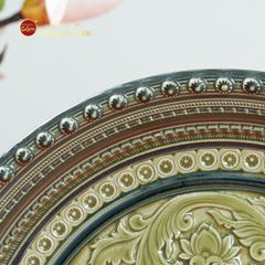 Đĩa Trưng Bày Đắp Nổi Vẽ Màu Hoa Dây