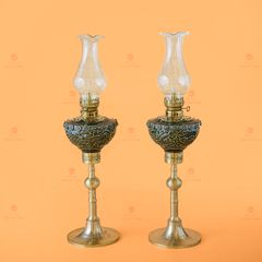 Đèn Dầu Thờ Chân Đồng Men Xanh Ngọc Khắc Nổi Rồng