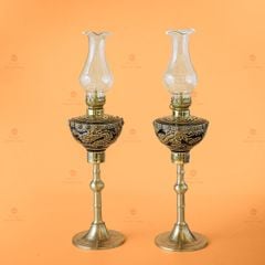 Đèn Dầu Thờ Chân Đồng Đen Khắc Nổi Rồng