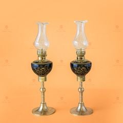 Đèn Dầu Thờ Chân Đồng Vẽ Hoa Mai