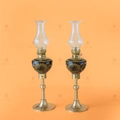 Đèn Dầu Thờ Chân Đồng Vẽ Hoa Cúc