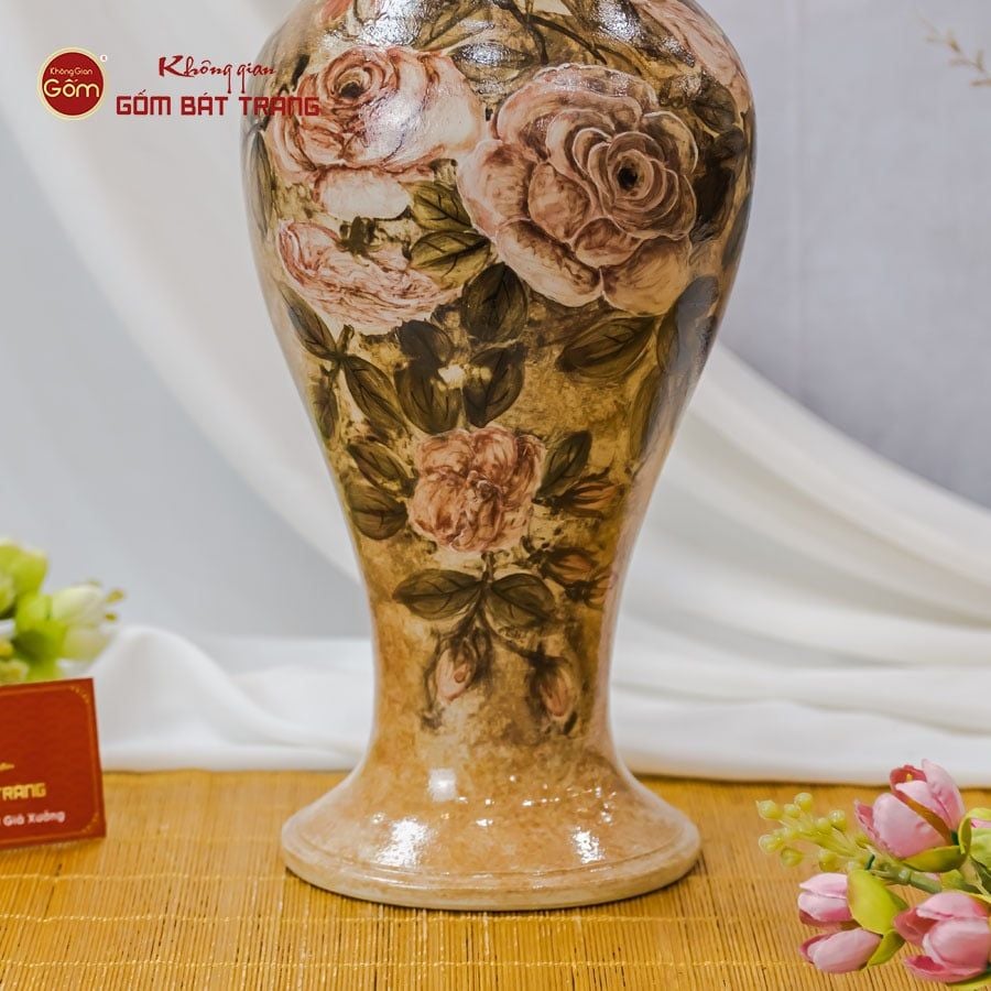 Lọ Bầu Hoa Hồng Vẽ Tay