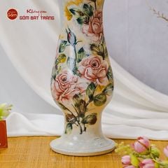 Lọ Dáng Huệ Vẽ Tay Mẫu Đơn Hồng