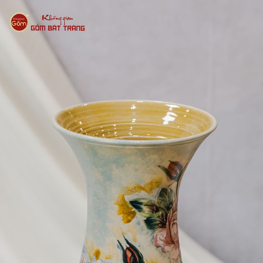 Lọ Dáng Huệ Vẽ Tay Mẫu Đơn Hồng