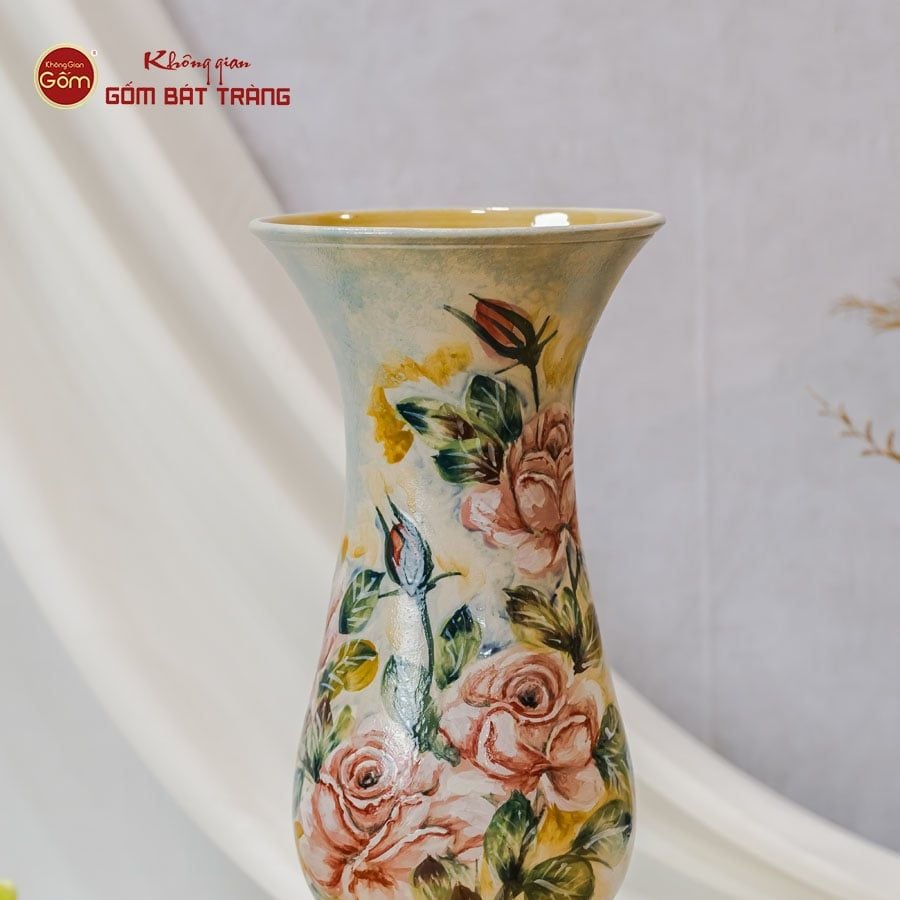 Lọ Dáng Huệ Vẽ Tay Mẫu Đơn Hồng