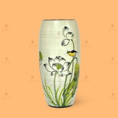 Lọ hoa dáng bom cao họa tiết hoa sen vẽ tay