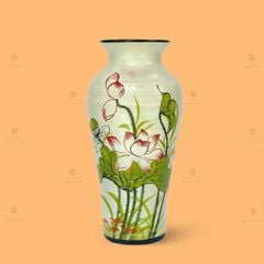 Lọ hoa dáng đùi dế họa tiết hoa sen vẽ tay