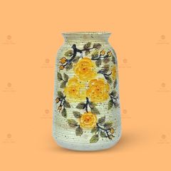 Lọ hoa dáng trụ hoa hồng vàng vẽ tay