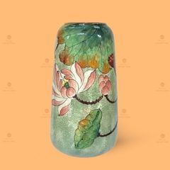 Lọ hoa dáng trụ họa tiết hoa sen vẽ tay