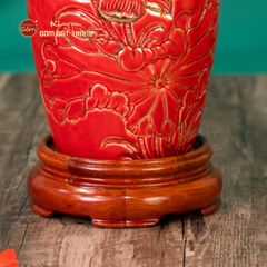 Lọ Hoa Men Màu Hoa Sen Vẽ Vàng