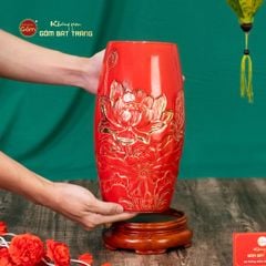 Lọ Hoa Men Màu Hoa Sen Vẽ Vàng