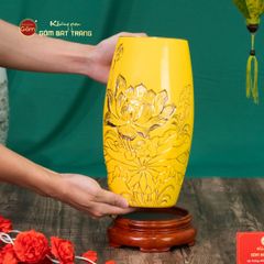 Lọ Hoa Men Màu Hoa Sen Vẽ Vàng