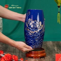 Lọ Hoa Men Màu Hoa Sen Vẽ Vàng