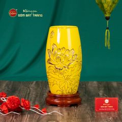 Lọ Hoa Men Màu Hoa Sen Vẽ Vàng