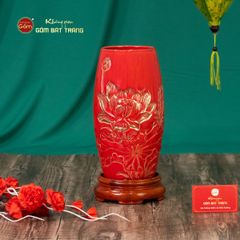 Lọ Hoa Men Màu Hoa Sen Vẽ Vàng