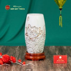 Lọ Hoa Men Màu Hoa Sen Vẽ Vàng