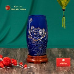Lọ Hoa Men Màu Hoa Sen Vẽ Vàng