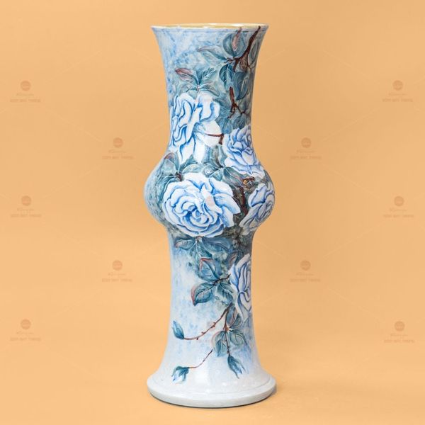 Lọ Hoa Vẽ Tay Hồng Xanh