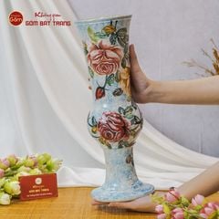 Lọ Hoa Vẽ Tay Hoa Hồng Cổ Loa