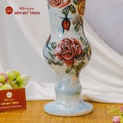 Lọ Hoa Vẽ Tay Hoa Hồng Đỏ Cổ Loe