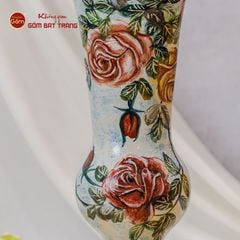 Lọ Hoa Vẽ Tay Hoa Hồng Đỏ Cổ Loe
