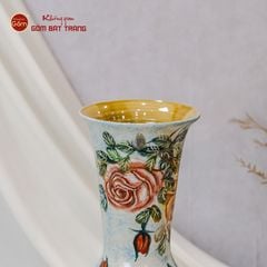 Lọ Hoa Vẽ Tay Hoa Hồng Đỏ Cổ Loe