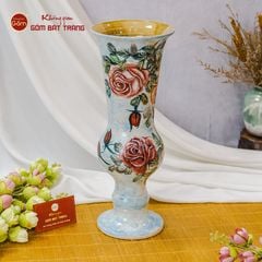 Lọ Hoa Vẽ Tay Hoa Hồng Đỏ Cổ Loe