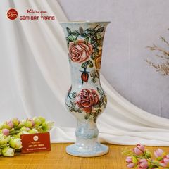 Lọ Hoa Vẽ Tay Hoa Hồng Đỏ Cổ Loe