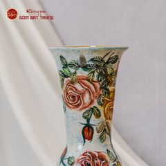 Lọ Hoa Vẽ Tay Hoa Hồng Đỏ Cổ Loe