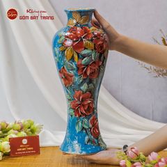 Lọ Hoa Vẽ Tay Hoa Sứ Đỏ