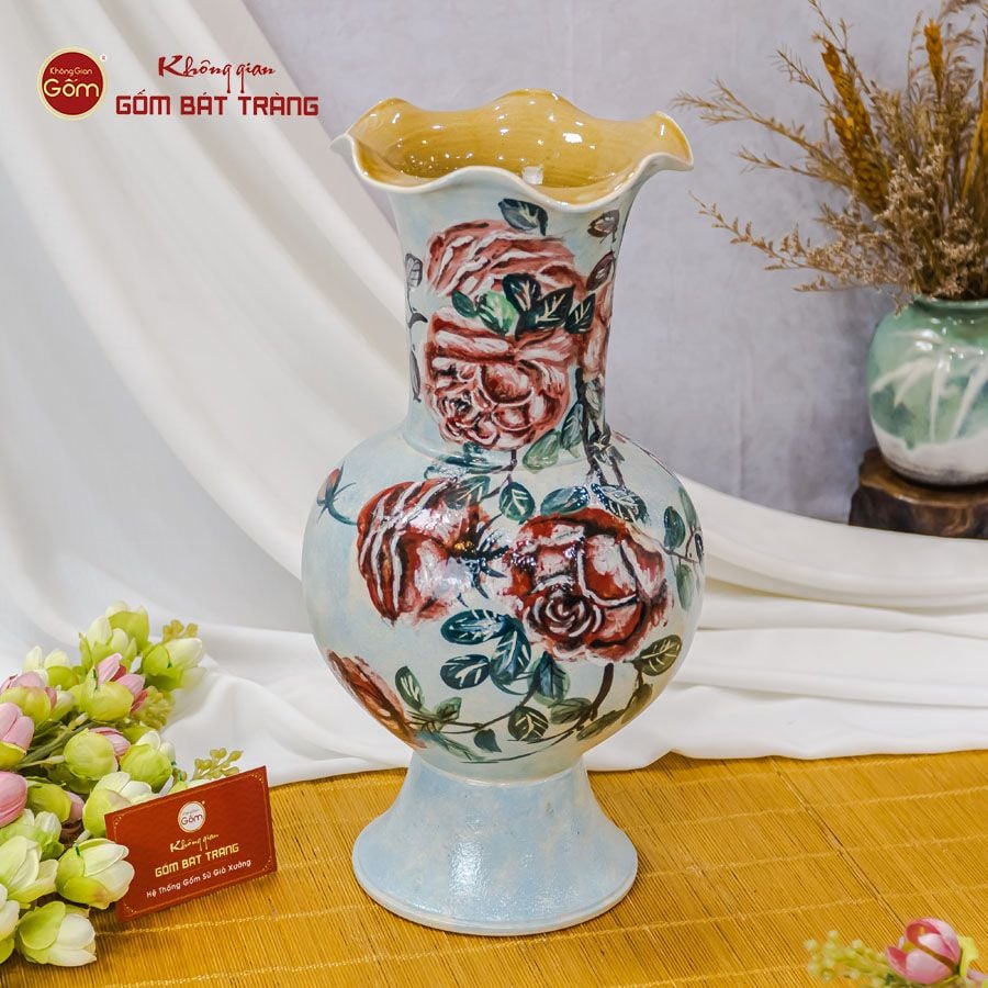 Lọ Hoa Vẽ Tay Hồng Đỏ