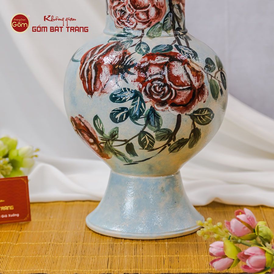 Lọ Hoa Vẽ Tay Hồng Đỏ