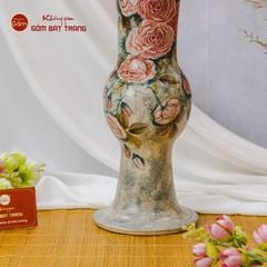 Lọ Hoa Vẽ Tay Hoa Hồng Phấn