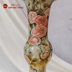 Lọ Hoa Vẽ Tay Hoa Hồng Phấn