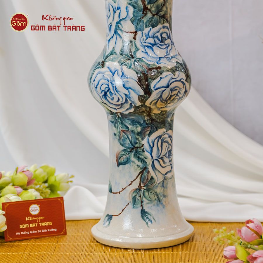 Lọ Hoa Vẽ Tay Hồng Xanh