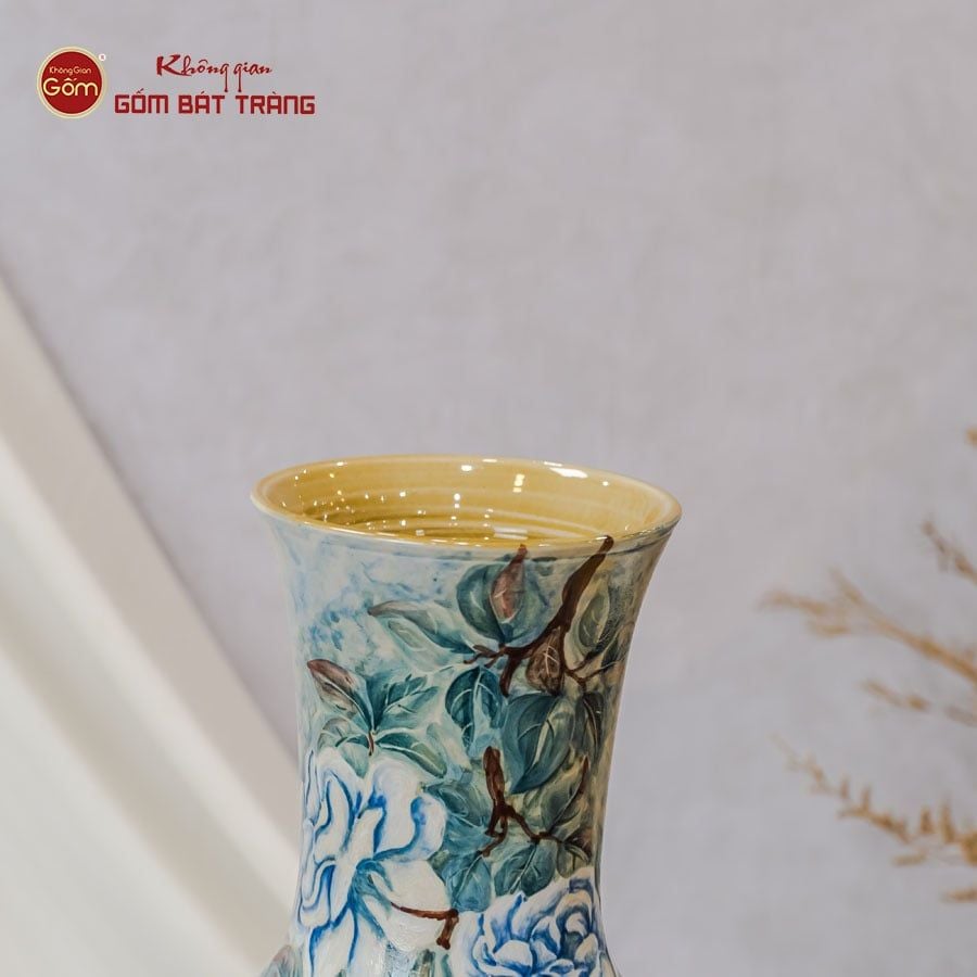 Lọ Hoa Vẽ Tay Hồng Xanh