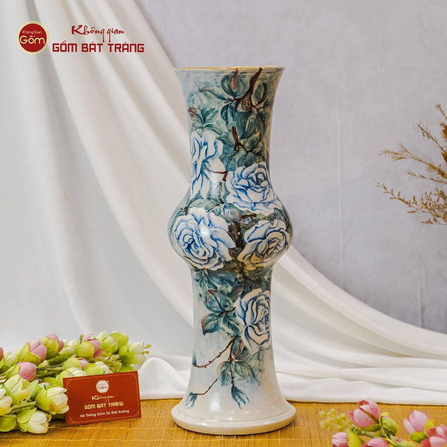 Lọ Hoa Vẽ Tay Hồng Xanh