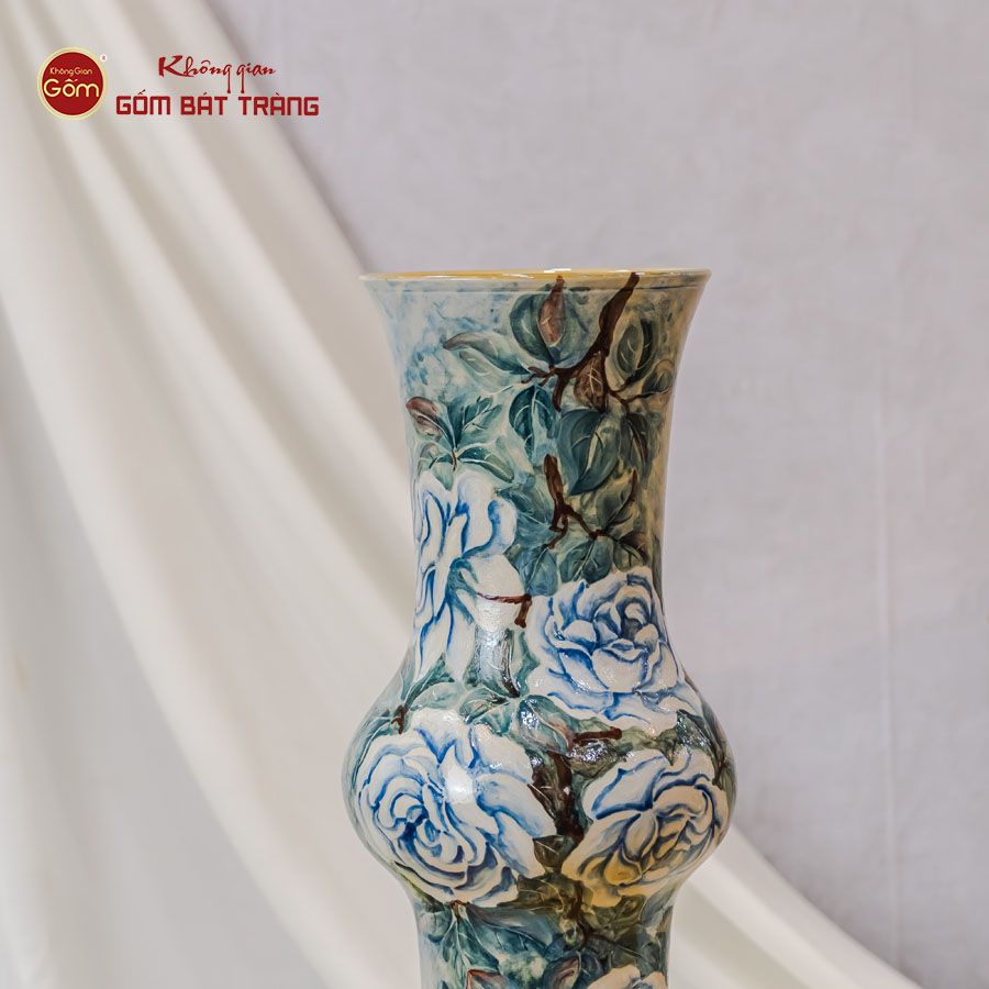 Lọ Hoa Vẽ Tay Hồng Xanh