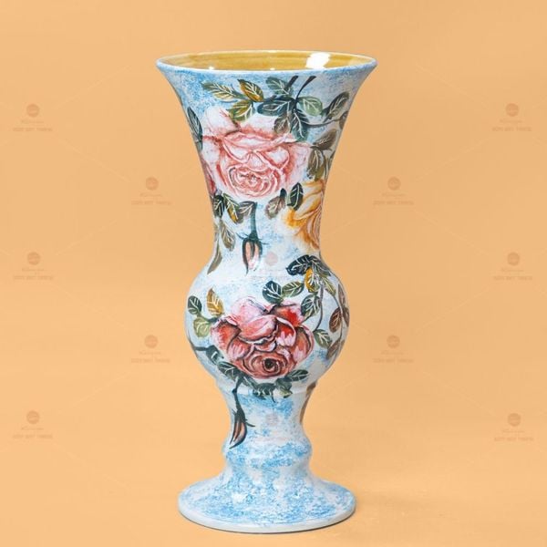 Lọ Hoa Vẽ Tay Mẫu Đơn Đỏ