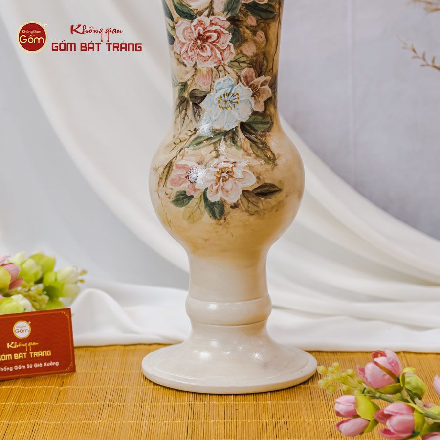 Lọ Hoa Vẽ Tay Mẫu Đơn Hồng