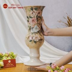 Lọ Hoa Vẽ Tay Mẫu Đơn Hồng