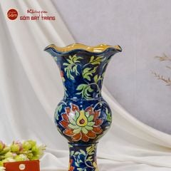 Lọ Hoa Vẽ Tay Hoa Men Xanh